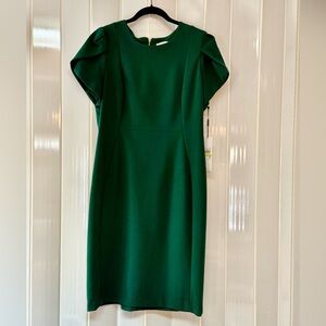 Calvin Klein Hinter Green Midi Tulip Short Sleeve Sheath Dress 14 NWT